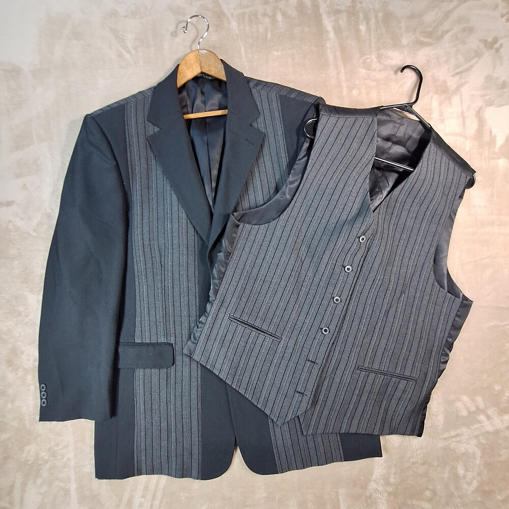 Zacchi Suit Mens 46 Gray Poly Rayon Stripe Double Vent 3 Button 2 Piece Vest